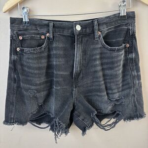American Eagle Women’s 90s Boyfriend Shorts Black Distressed Denim Size 8
